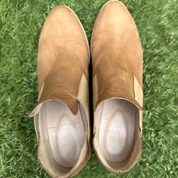 Eileen Fisher Even Nubuck Minimalistic Western Boho SlipOn Block Heel Ankle Boot