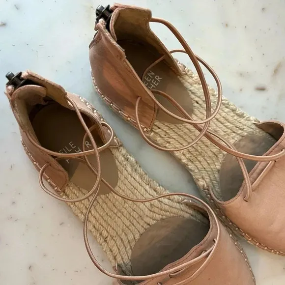 Eileen Fisher Lee D’Orsay Pink Leather Espadrille Strappy Shoes Sandals 8.5