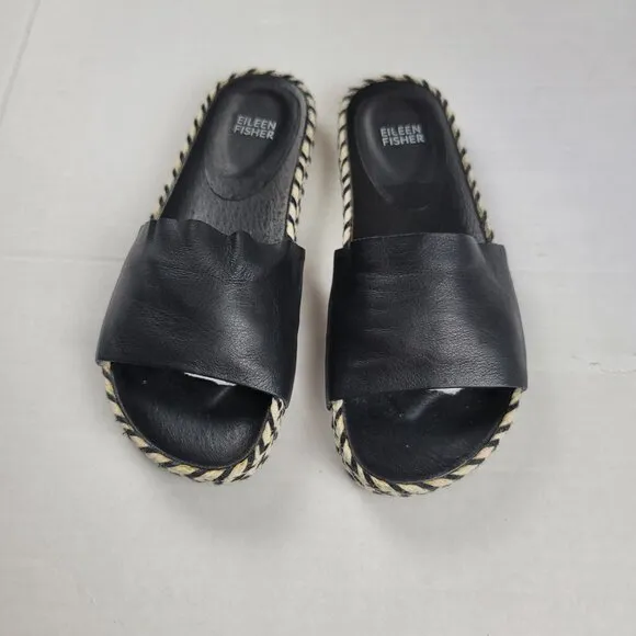 Eileen Fisher Pear Slide Black Leather Sandals