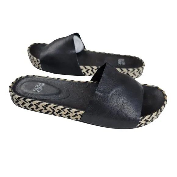 Eileen Fisher Pear Slide Black Leather Sandals