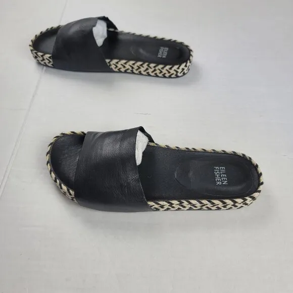 Eileen Fisher Pear Slide Black Leather Sandals