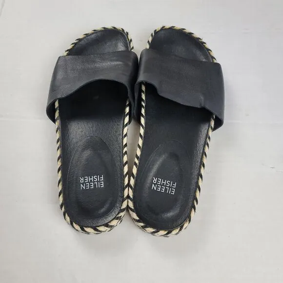 Eileen Fisher Pear Slide Black Leather Sandals