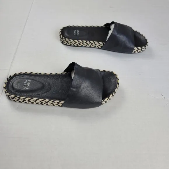 Eileen Fisher Pear Slide Black Leather Sandals