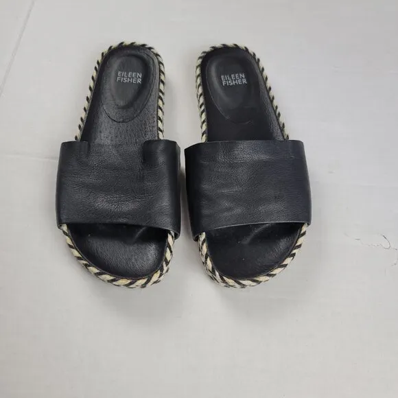 Eileen Fisher Pear Slide Black Leather Sandals