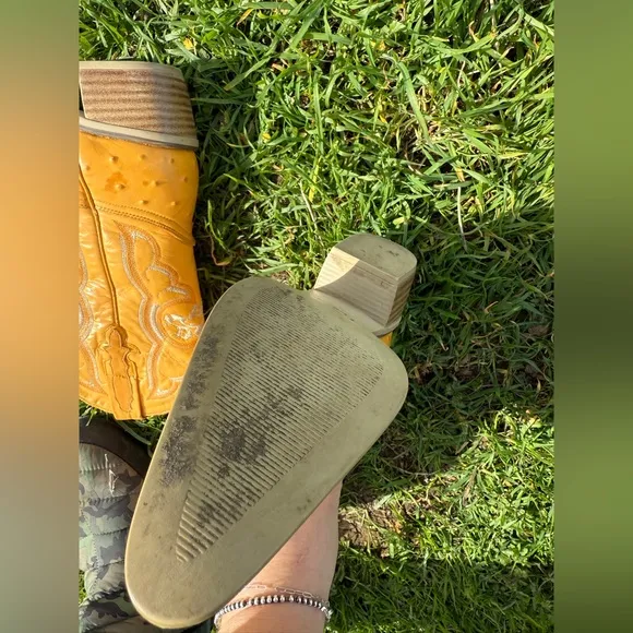 El Alacran De Durango Mustard Yellow Ostrich Embroidered Western Cowboy Boots