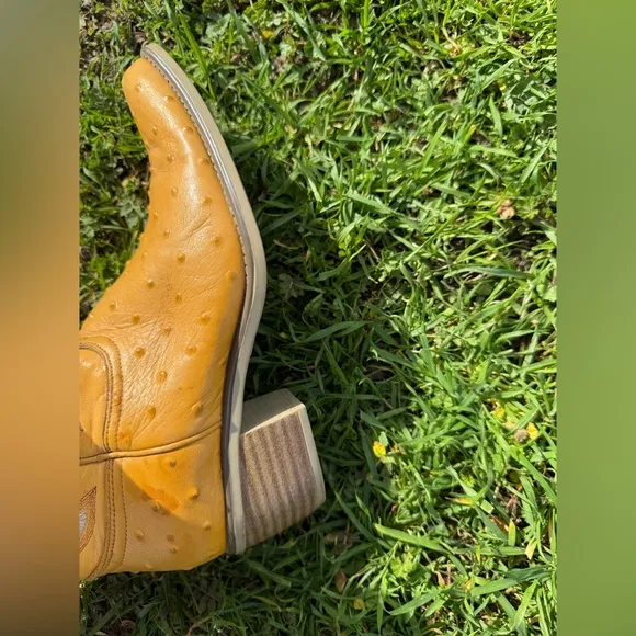 El Alacran De Durango Mustard Yellow Ostrich Embroidered Western Cowboy Boots
