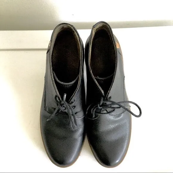 EL NATURALISTA NF74 LICHEN Black Leather Lace Up Ankle Boots Heel 8.5