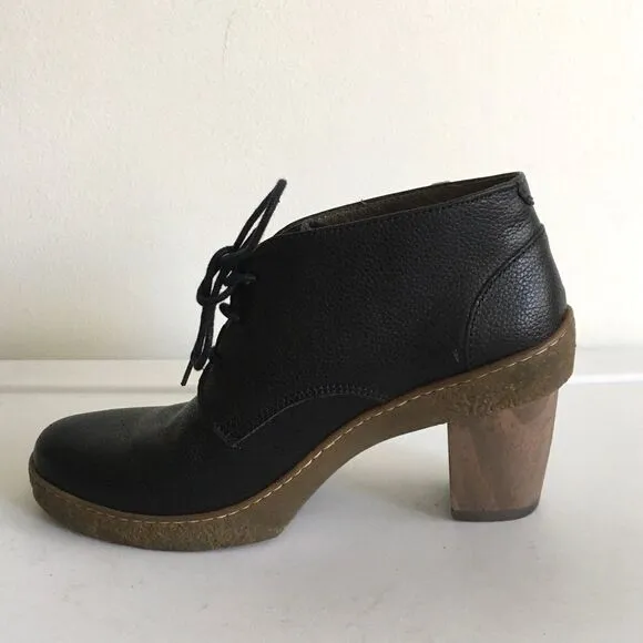 EL NATURALISTA NF74 LICHEN Black Leather Lace Up Ankle Boots Heel 8.5