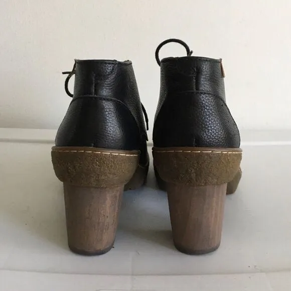 EL NATURALISTA NF74 LICHEN Black Leather Lace Up Ankle Boots Heel 8.5