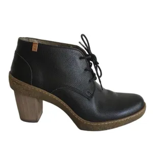 EL NATURALISTA NF74 LICHEN Black Leather Lace Up Ankle Boots Heel 8.5