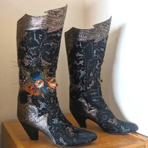El Vaquero Vintage Snakeskin Peacock Feather Cowboy Boots