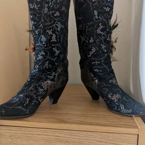 El Vaquero Vintage Snakeskin Peacock Feather Cowboy Boots