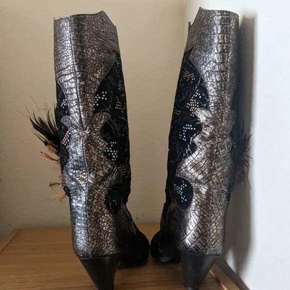 El Vaquero Vintage Snakeskin Peacock Feather Cowboy Boots