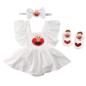 Elmo Dress Birthday Romper Dress Clothes Sesame Street outfit bodysuit set shoes