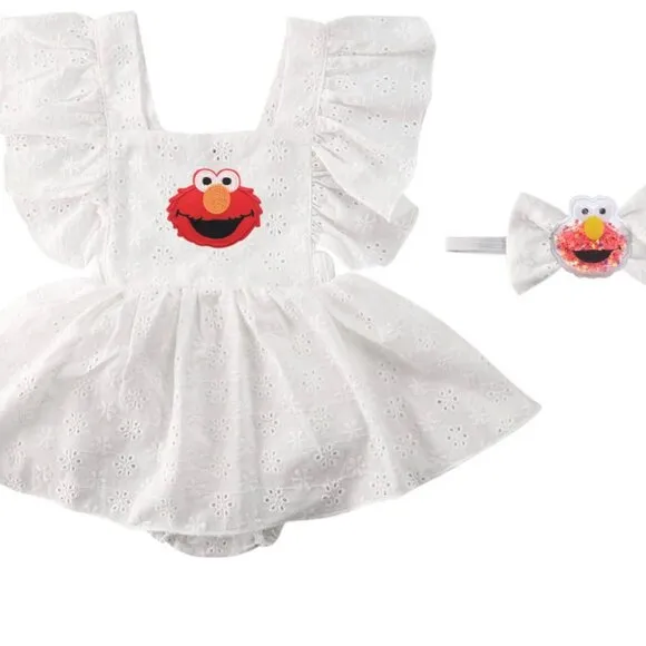 Elmo Dress Birthday Romper Dress Clothes Sesame Street outfit bodysuit set shoes
