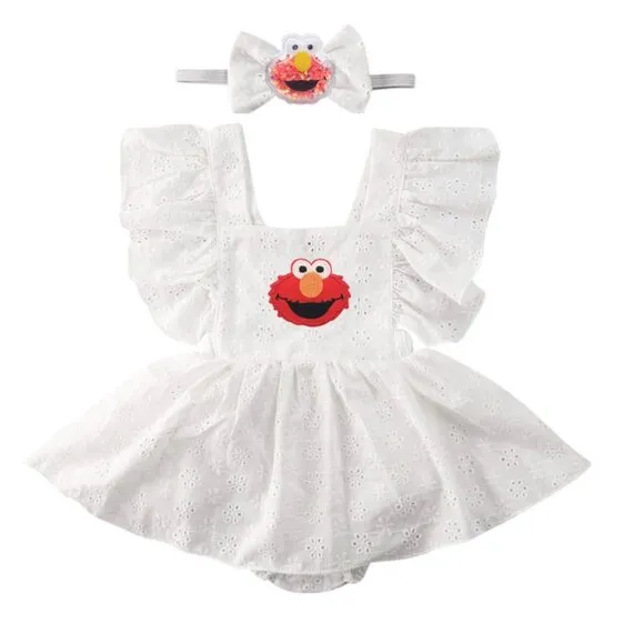 Elmo Dress Birthday Romper Dress Clothes Sesame Street outfit bodysuit set shoes