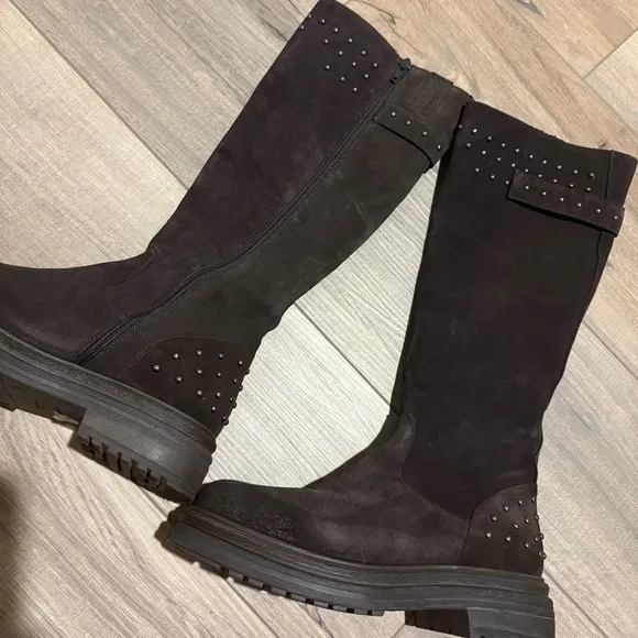 EMANUELE CRASTO Italy Suede Leather Chunky Sole Studded Boots brown size 38 7.5