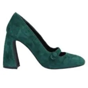 Emerald Green Suede Mary Jane Heels EU 37 US 6 Babydoll Y2K Made In Italy New