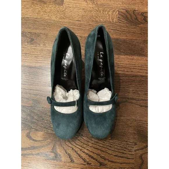 Emerald Green Suede Mary Jane Heels EU 37 US 6 Babydoll Y2K Made In Italy New