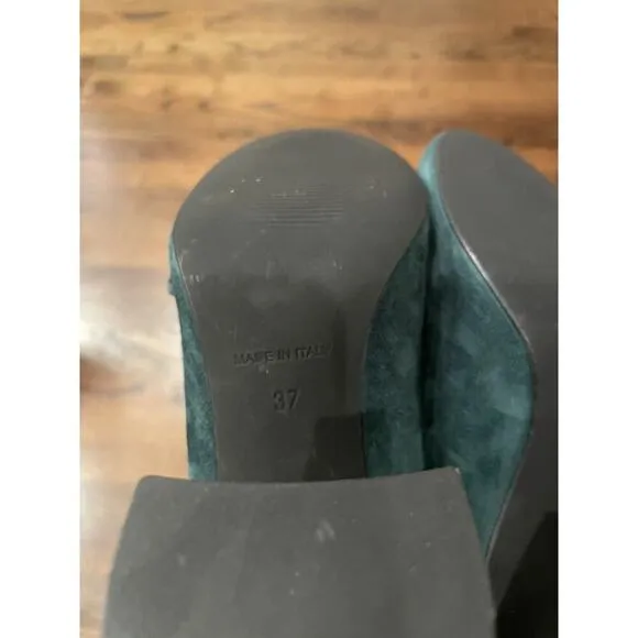Emerald Green Suede Mary Jane Heels EU 37 US 6 Babydoll Y2K Made In Italy New