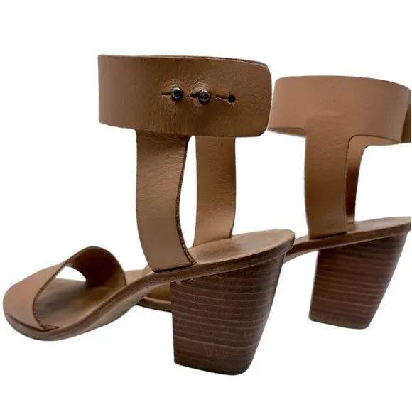 Emma Go Boho Y2K Leather Block Heel Ankle Strap Sandals Brown Handmade 38 (7.5)
