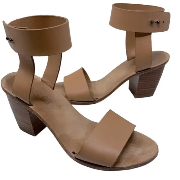 Emma Go Boho Y2K Leather Block Heel Ankle Strap Sandals Brown Handmade 38 (7.5)