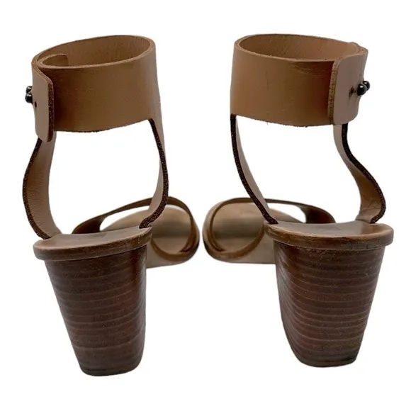 Emma Go Boho Y2K Leather Block Heel Ankle Strap Sandals Brown Handmade 38 (7.5)