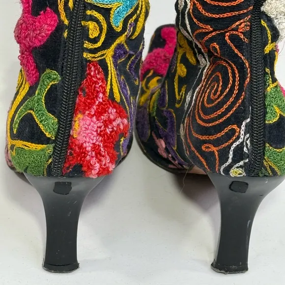 EPOCHE Vintage Velvet Floral Embroidered Boho Women's Knee High Boots-37