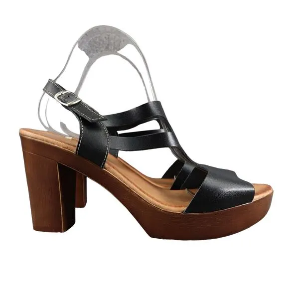 Eric Michael Shoes Women 41 Sandal Block Heel Platform Fashion Ankle Strap Black