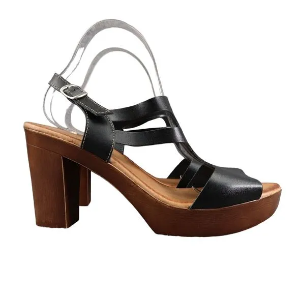 Eric Michael Shoes Women 41 Sandal Block Heel Platform Fashion Ankle Strap Black