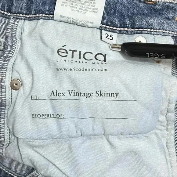 Etica Alex Vintage Skinny Jeans Button Fly Lived in Denim Organic Sz 25