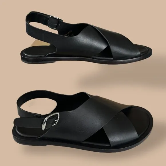 Everlane The City Crossover Sandal Black Leather Minimalist Career Womens Size 9