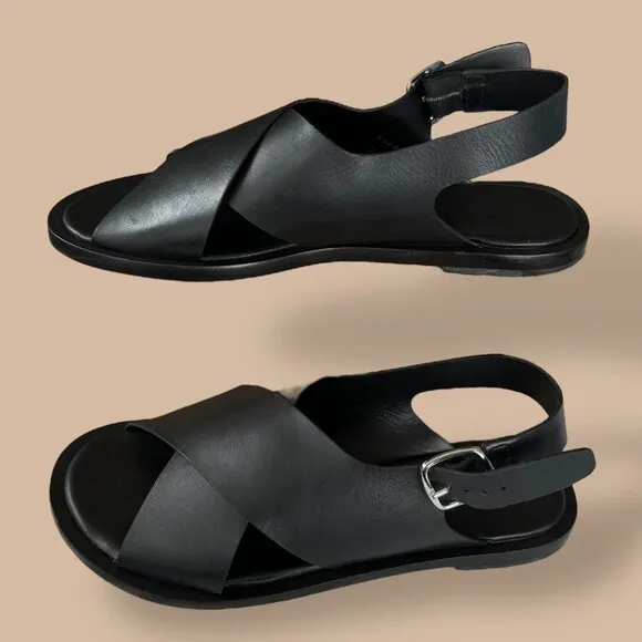 Everlane The City Crossover Sandal Black Leather Minimalist Career Womens Size 9
