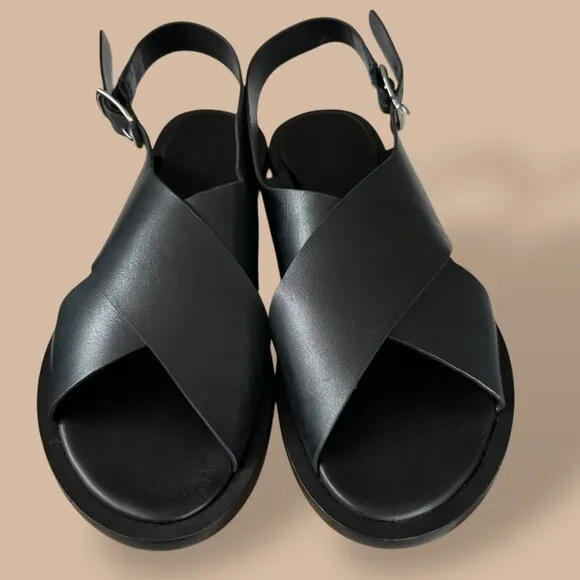 Everlane The City Crossover Sandal Black Leather Minimalist Career Womens Size 9