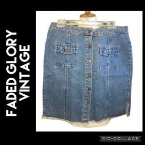 Faded Glory Vintage 90’s Denim Button Down Skirt “Missy” Size 12