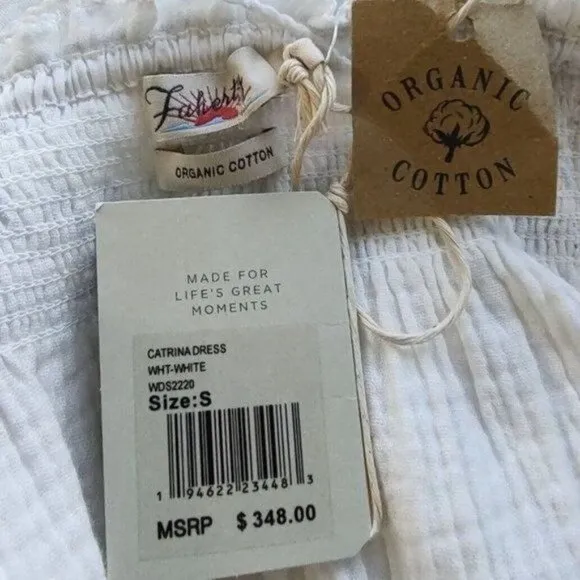 Faherty Maxi Dress S White Catrina Cotton Boho Gauze Embroidery Summer N…