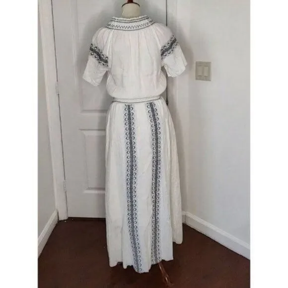 Faherty Maxi Dress S White Catrina Cotton Boho Gauze Embroidery Summer N…