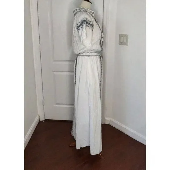 Faherty Maxi Dress S White Catrina Cotton Boho Gauze Embroidery Summer N…