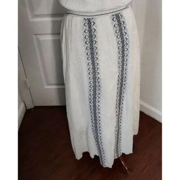 Faherty Maxi Dress S White Catrina Cotton Boho Gauze Embroidery Summer N…