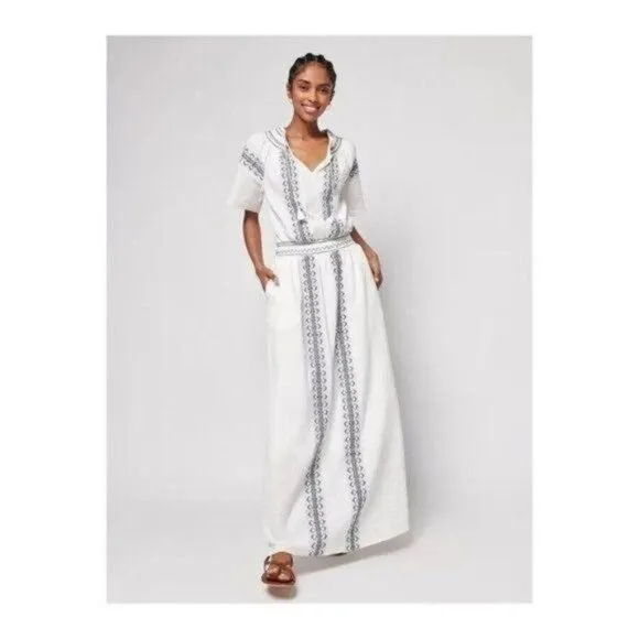 Faherty Maxi Dress S White Catrina Cotton Boho Gauze Embroidery Summer N…