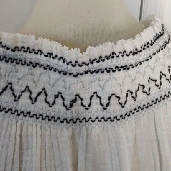 Faherty Maxi Dress S White Catrina Cotton Boho Gauze Embroidery Summer N…