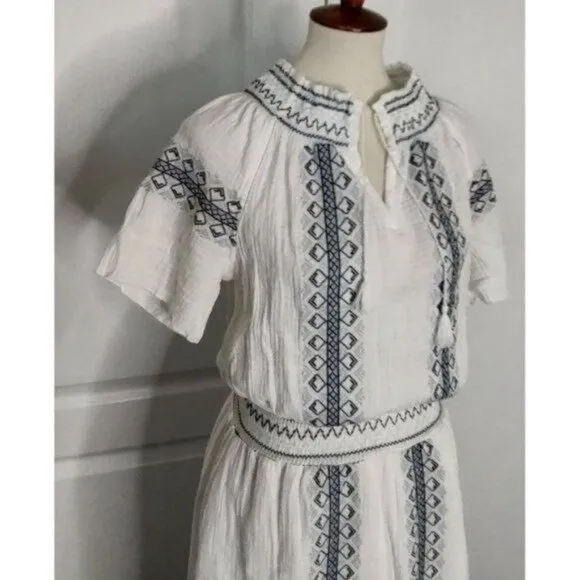Faherty Maxi Dress S White Catrina Cotton Boho Gauze Embroidery Summer N…