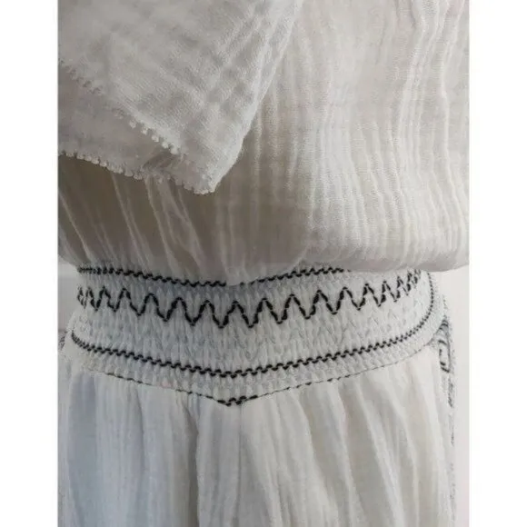 Faherty Maxi Dress S White Catrina Cotton Boho Gauze Embroidery Summer N…