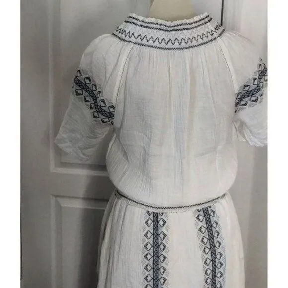 Faherty Maxi Dress S White Catrina Cotton Boho Gauze Embroidery Summer N…
