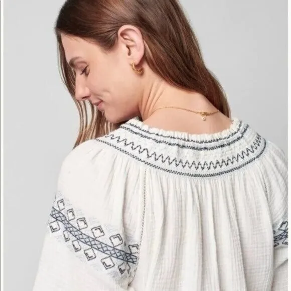 Faherty Maxi Dress S White Catrina Cotton Boho Gauze Embroidery Summer N…