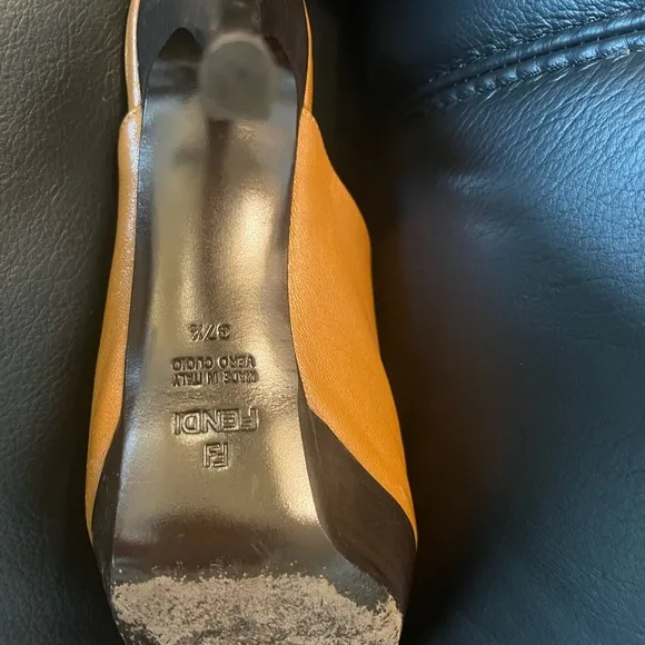 Fendi Tan Leather Mules with Stiletto Heels