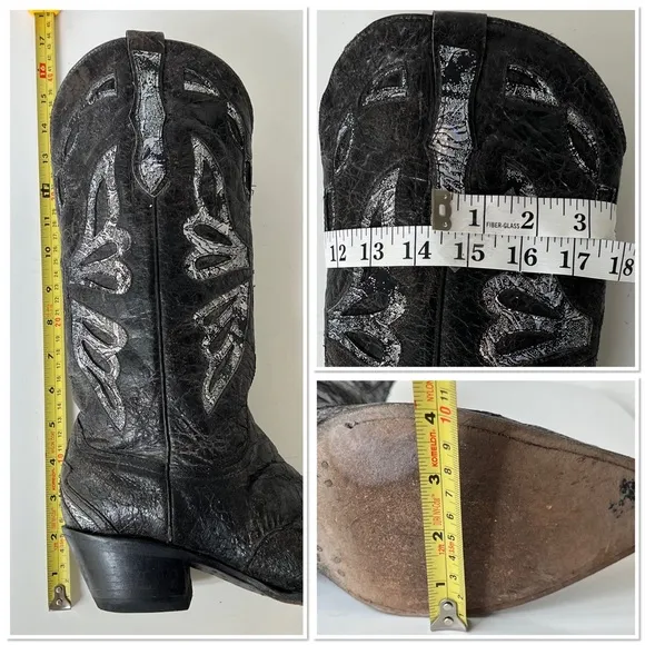 FERRINI Black Leather Boho Butterfly Inlay Glimmer Coastal Cowgirl Boots 8.5 B