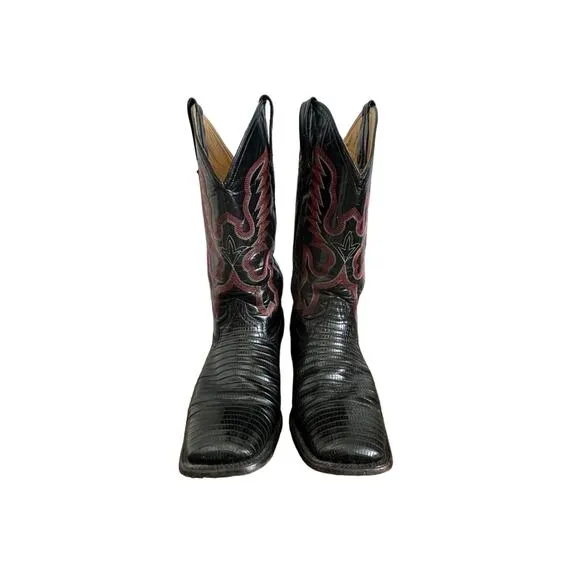 Ferrini Men's Teju Lizard skin black and red Cowboy Boots size 12 D