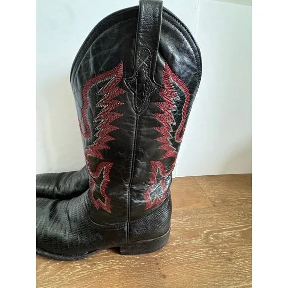 Ferrini Men's Teju Lizard skin black and red Cowboy Boots size 12 D