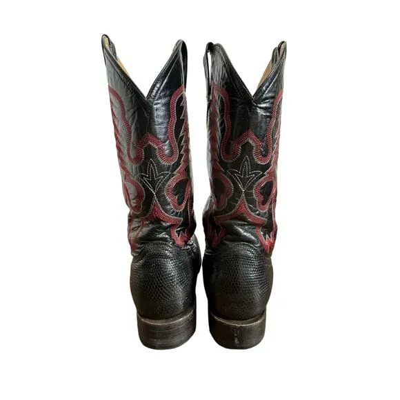 Ferrini Men's Teju Lizard skin black and red Cowboy Boots size 12 D